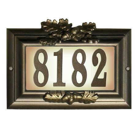 QUALARC 15 in. Edgewood Misty Oak Lighted Address Plaque in Bronze with Gold Antiquing Frame Color CMIST-1309-BZ